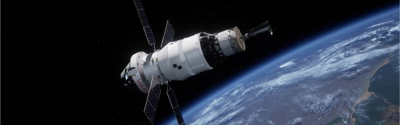 Render of Orion spacecraft and crew service module.